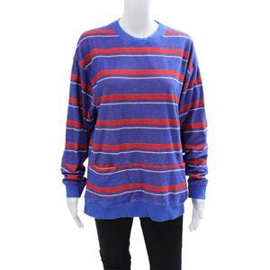 YMC Womens Long Sleeve Crew Neck Knit Striped Sweater Blue Red Cotton Size Small